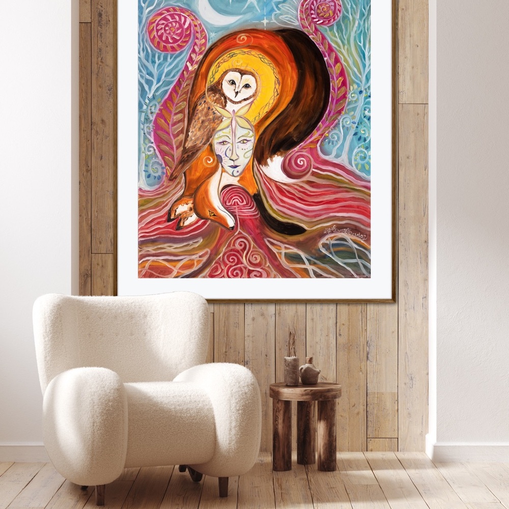 Spirit Guides Art Print Oil Painting Fox Owl Totem Animal Whimsical surrealism - Picture 2 of 7